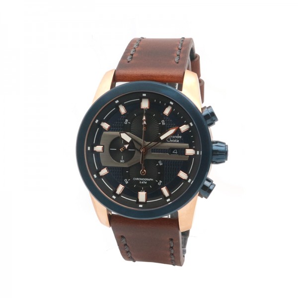 Alexandre Christie AC 6562 Rosegold Blue Brown Leather MCLURBU